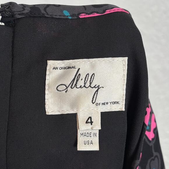 Milly of New York 100% Silk Floral Mini Flounce Dress Size 4 - Picture 4 of 5